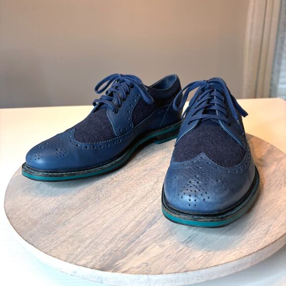 Cole Haan Men’s Wingtip Oxford Blue Leather Suede Dress Shoes US Size 9M 9 main image 3